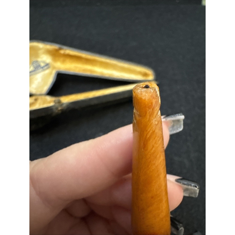 Vintage Block Meerschaum Pipe Amber Stem Hand Carved Estate Tobacco Pipe Case - Picture 10 of 16